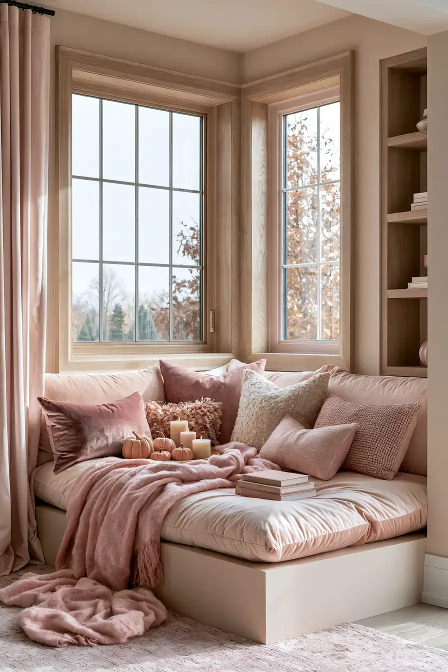 pink fall decor 19 Velvet Window Seat