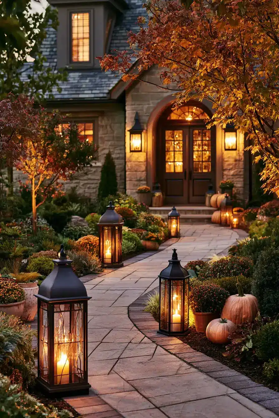 fall outdoor decor 2 Amber Lantern Pathway
