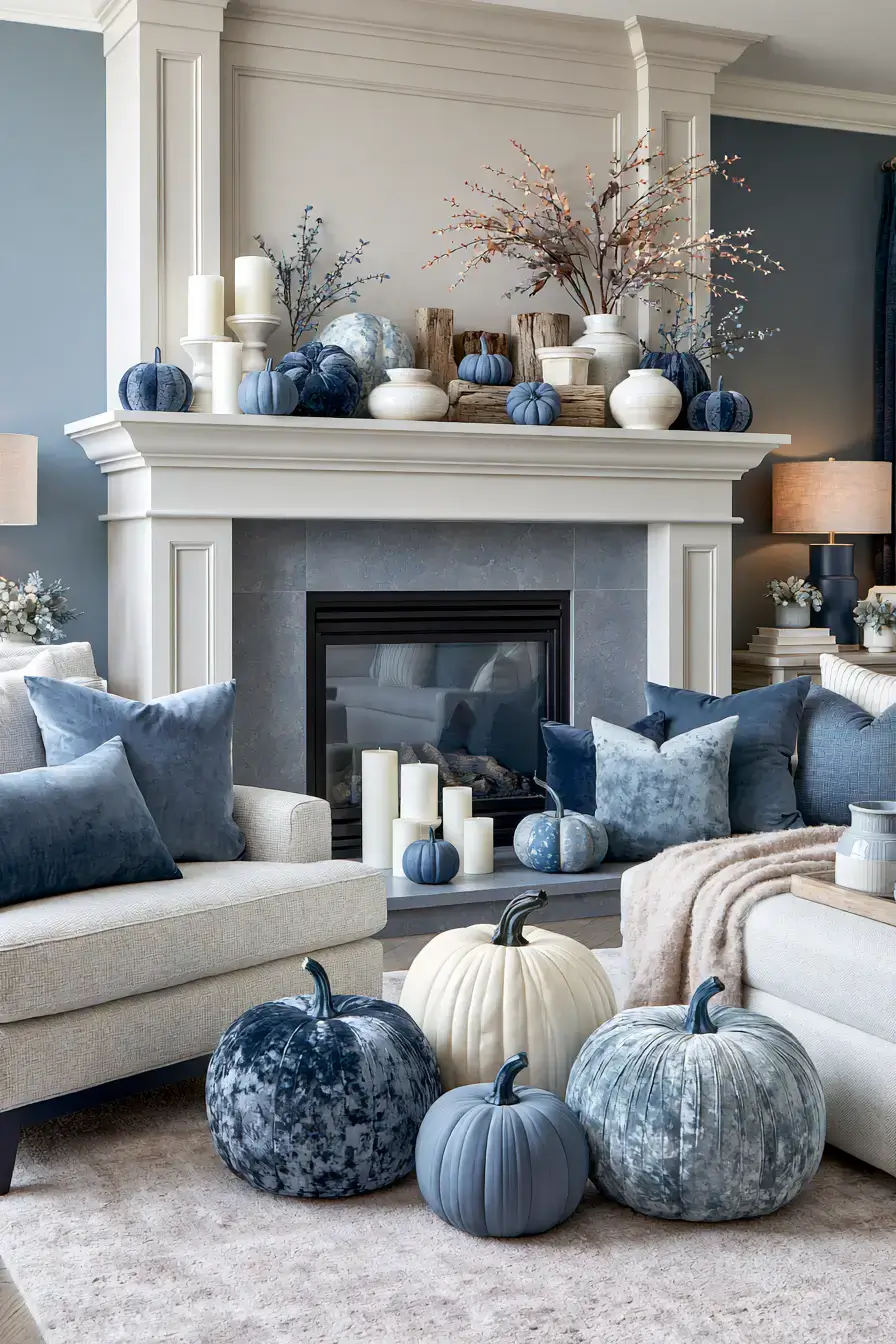 blue and white fall decor 2 Blue Pumpkin Charm