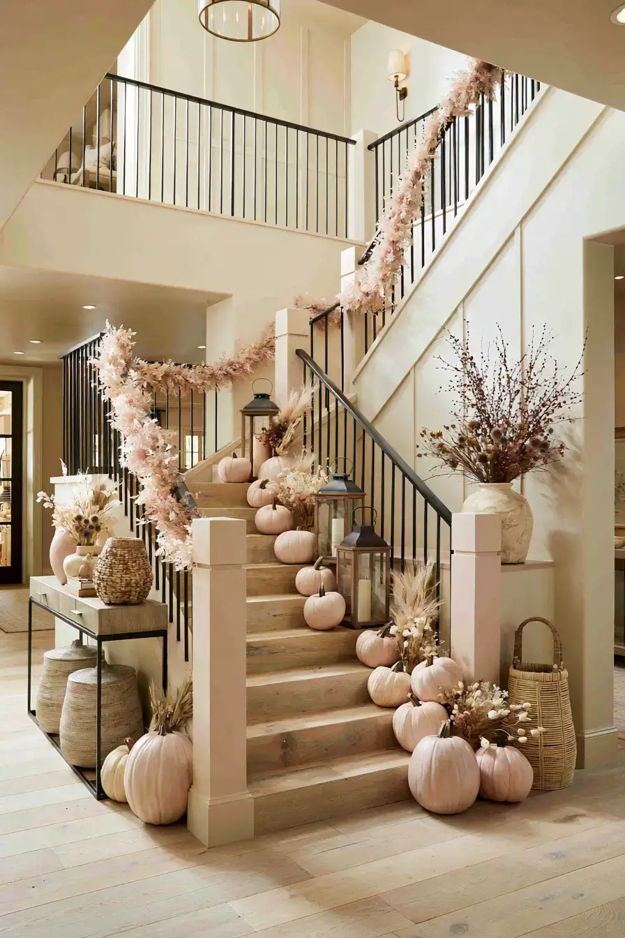 pink fall decor 20 Pink Staircase Styling