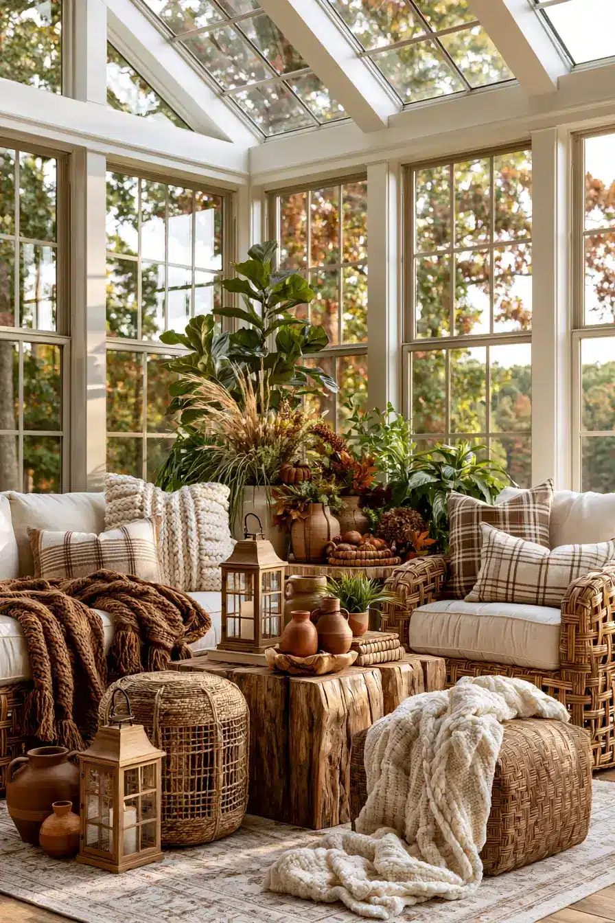 autumn home decor 20 Rustic Sunroom Retreat