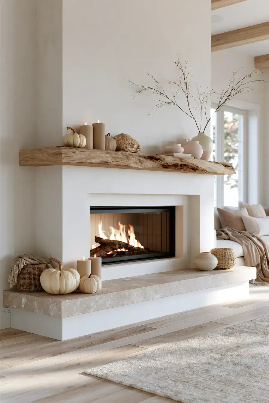 autumn fireplace decor 20 Warm Neutral Hearth