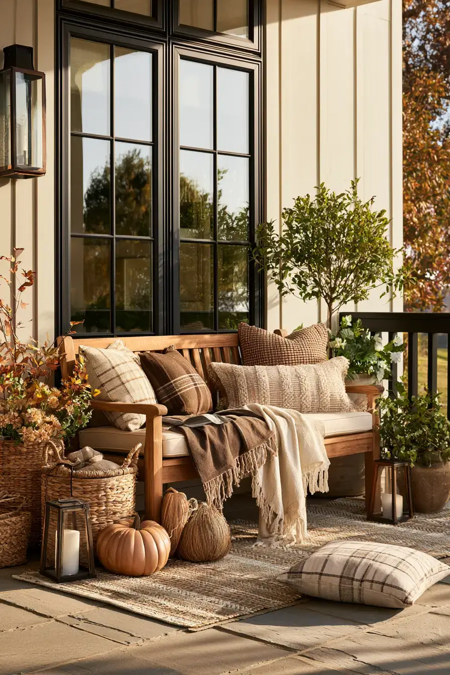 fall porch decor 21 Harvest Bench Styling
