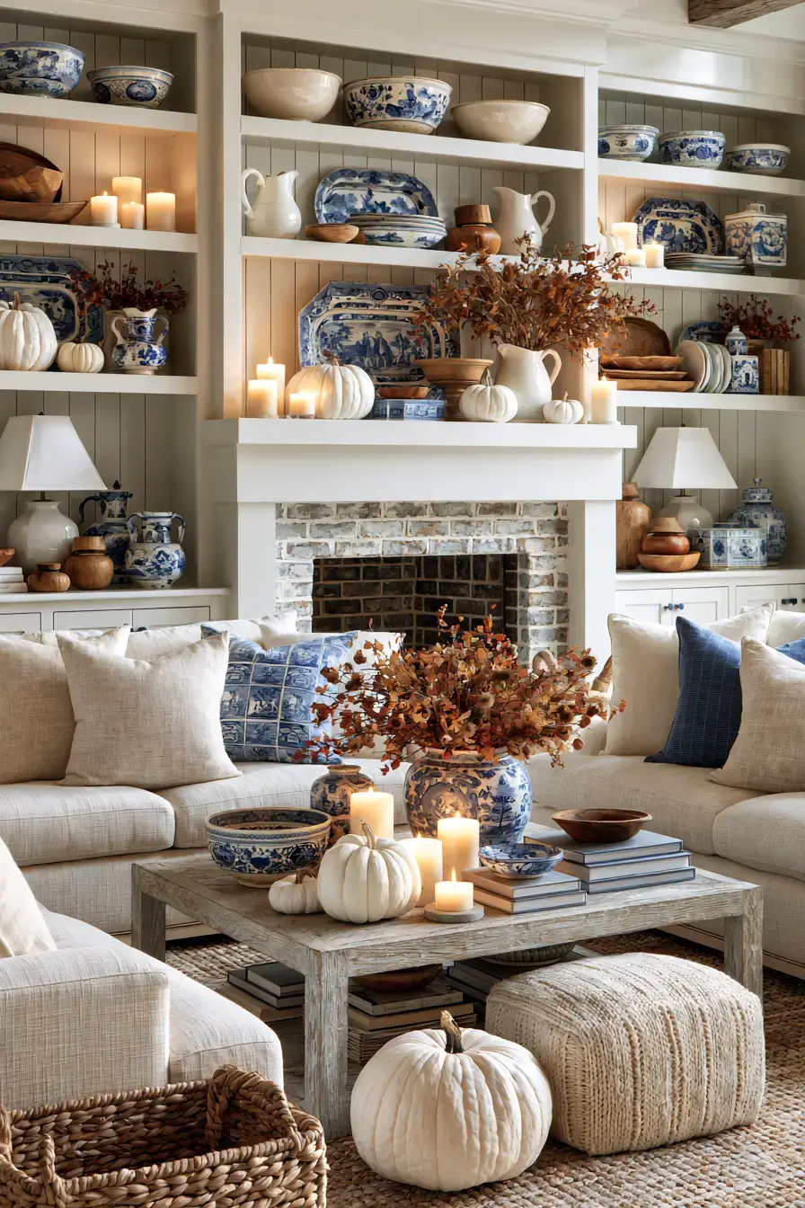 blue and white fall decor 21 Vintage Porcelain Harvest