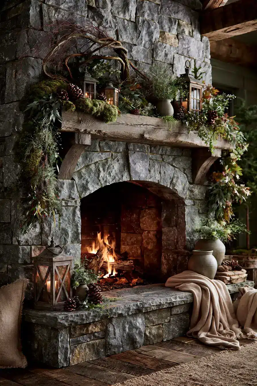 autumn fireplace decor 22 Enchanted Woodland Fireplace