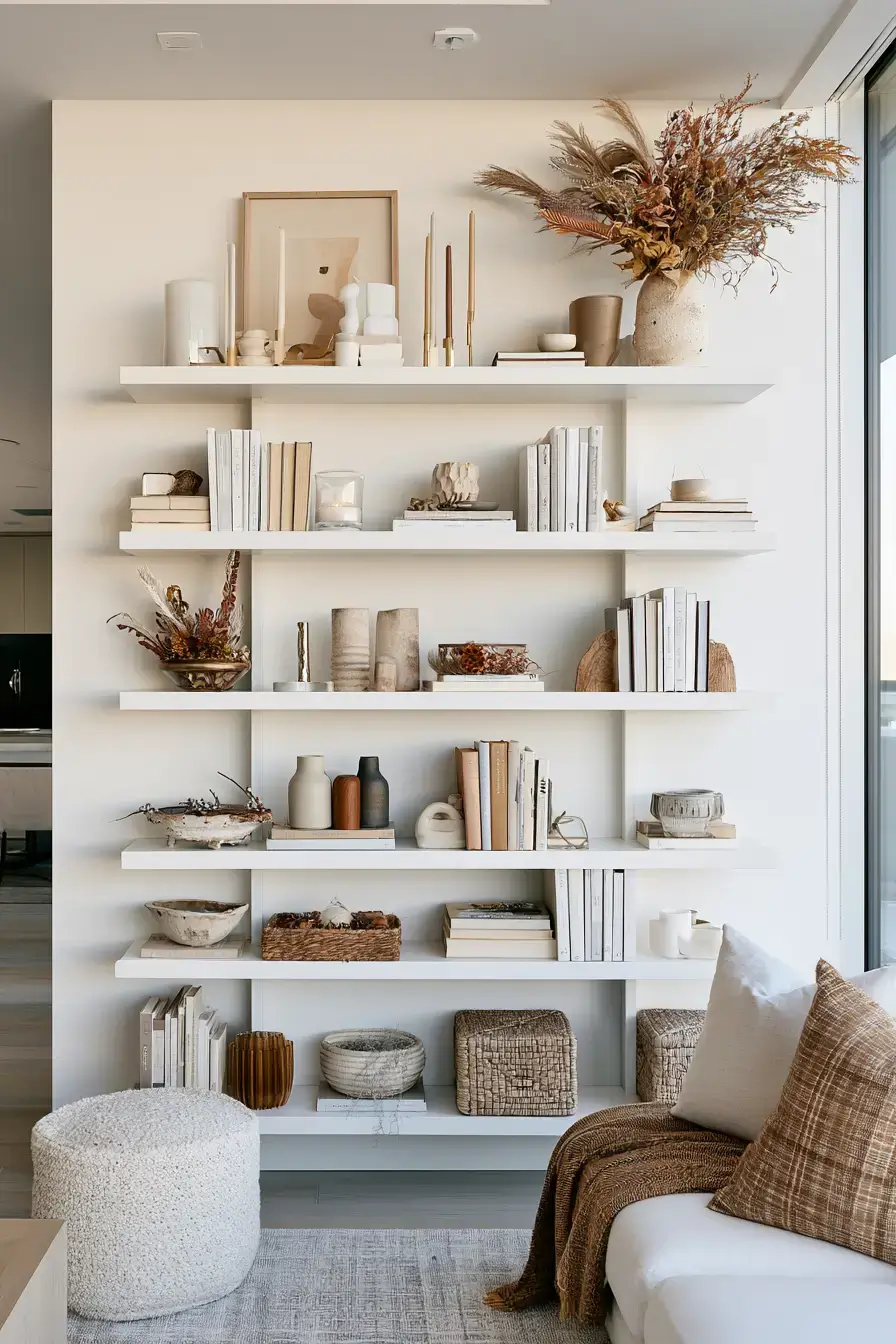 fall apartment decor 22 Golden Shelf Display