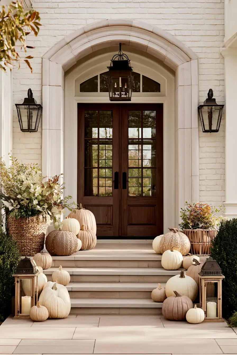 fall outdoor decor 22 Neutral Pumpkin Entry