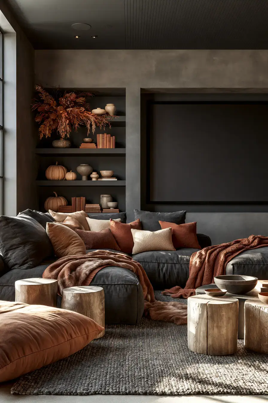 elegant fall decor 22 Rich Toned Media Room