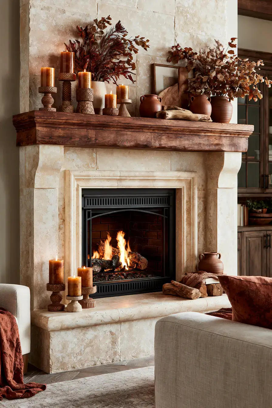 autumn fireplace decor 23 Cinnamon Candle Mantel