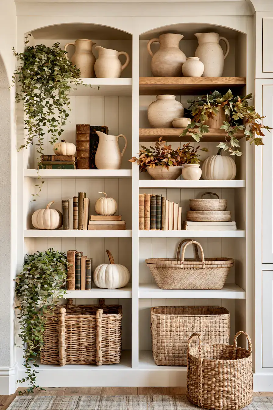farmhouse fall decor 23 Farmhouse Shelf Moments