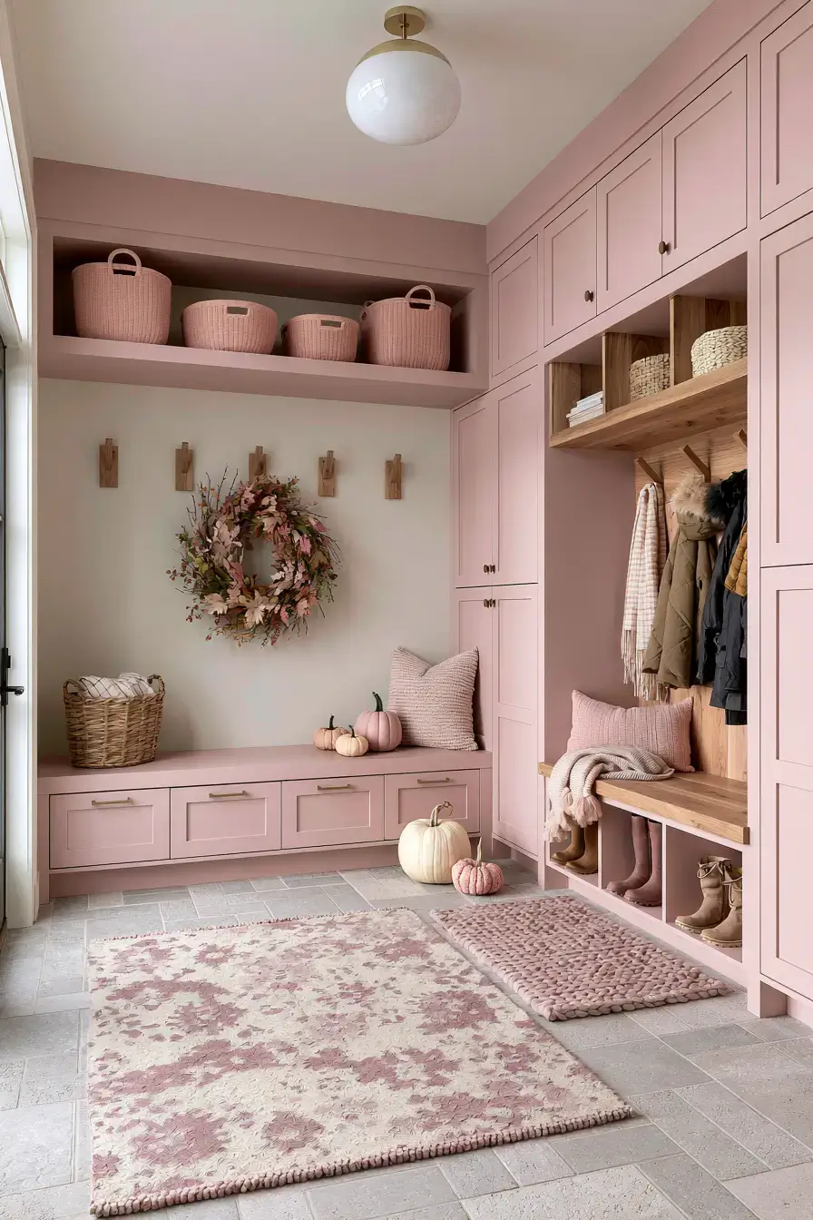 pink fall decor 23 Pink Mudroom Charm