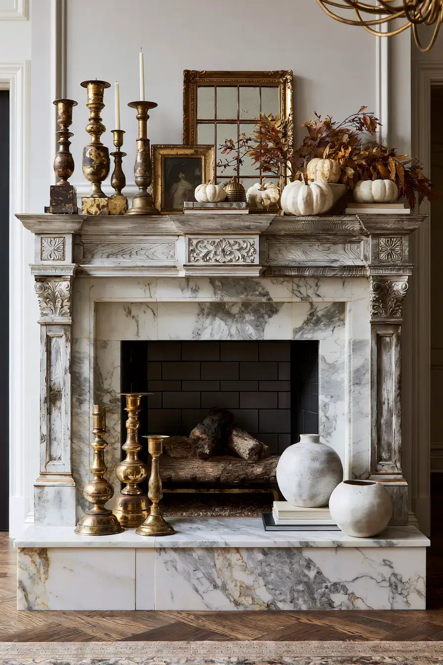 autumn fireplace decor 24 Antique Brass Harvest