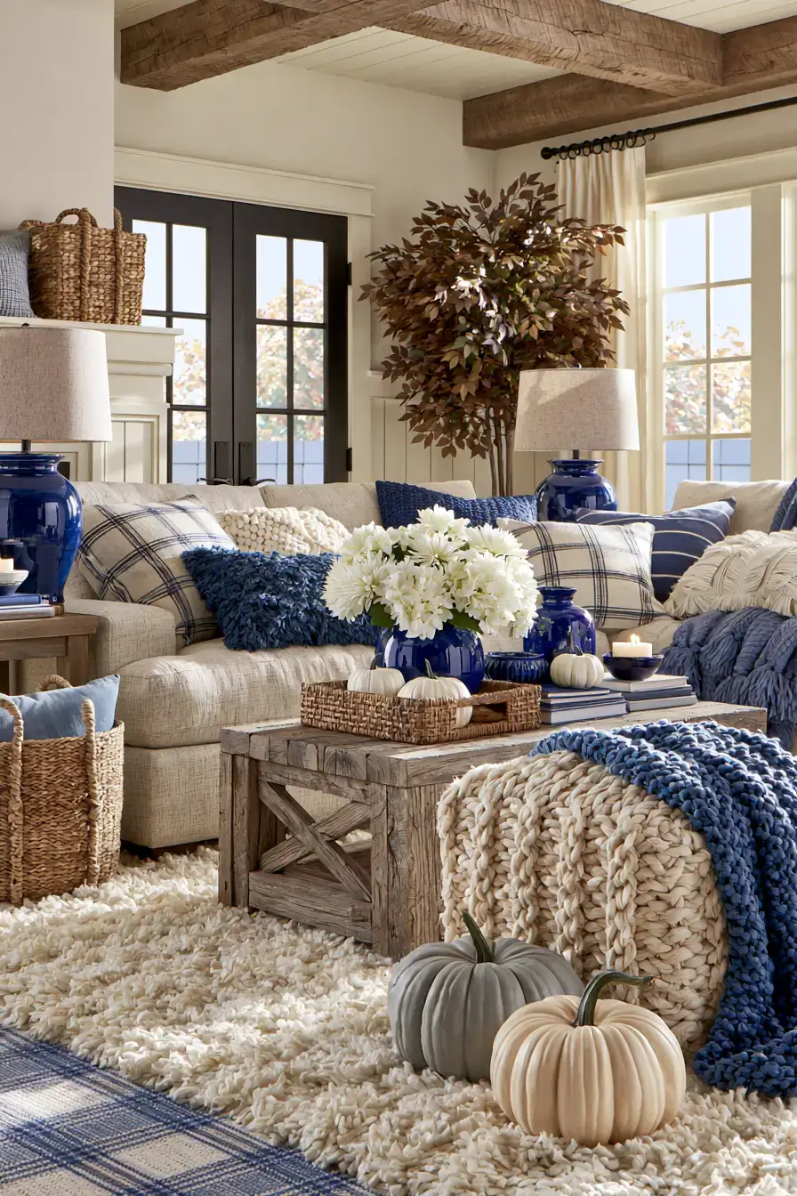 blue and white fall decor 24 Cobalt Cottage Fall