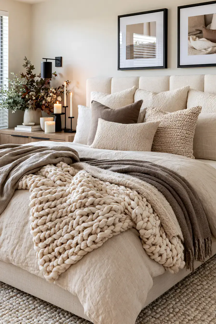 neutral fall decor 25 Beige Bedroom Layers