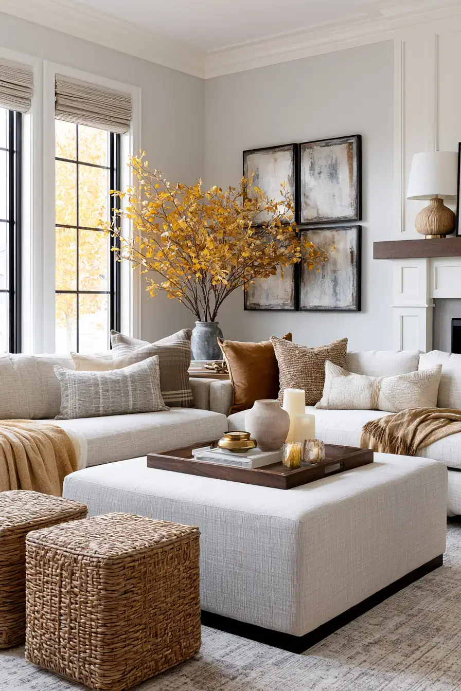fall living room decor 25 Golden Leaf Accents