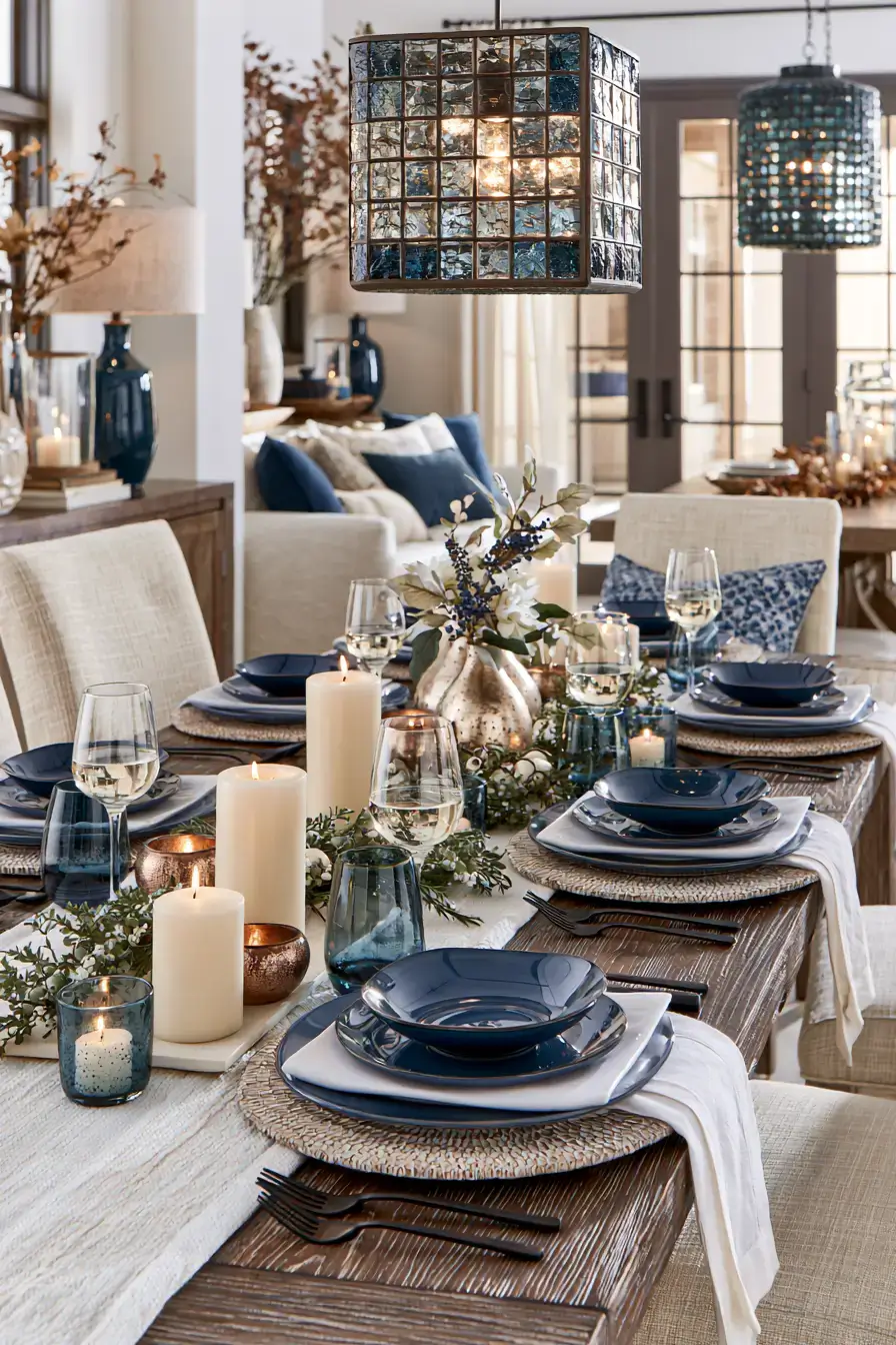blue and white fall decor 25 Refined Blue Tablescape