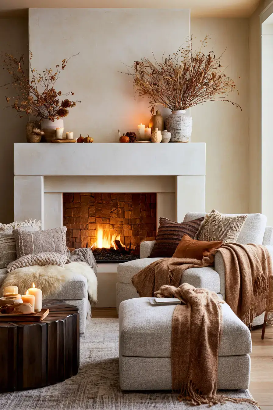 fall room decor 26 Harvest Fireplace Room