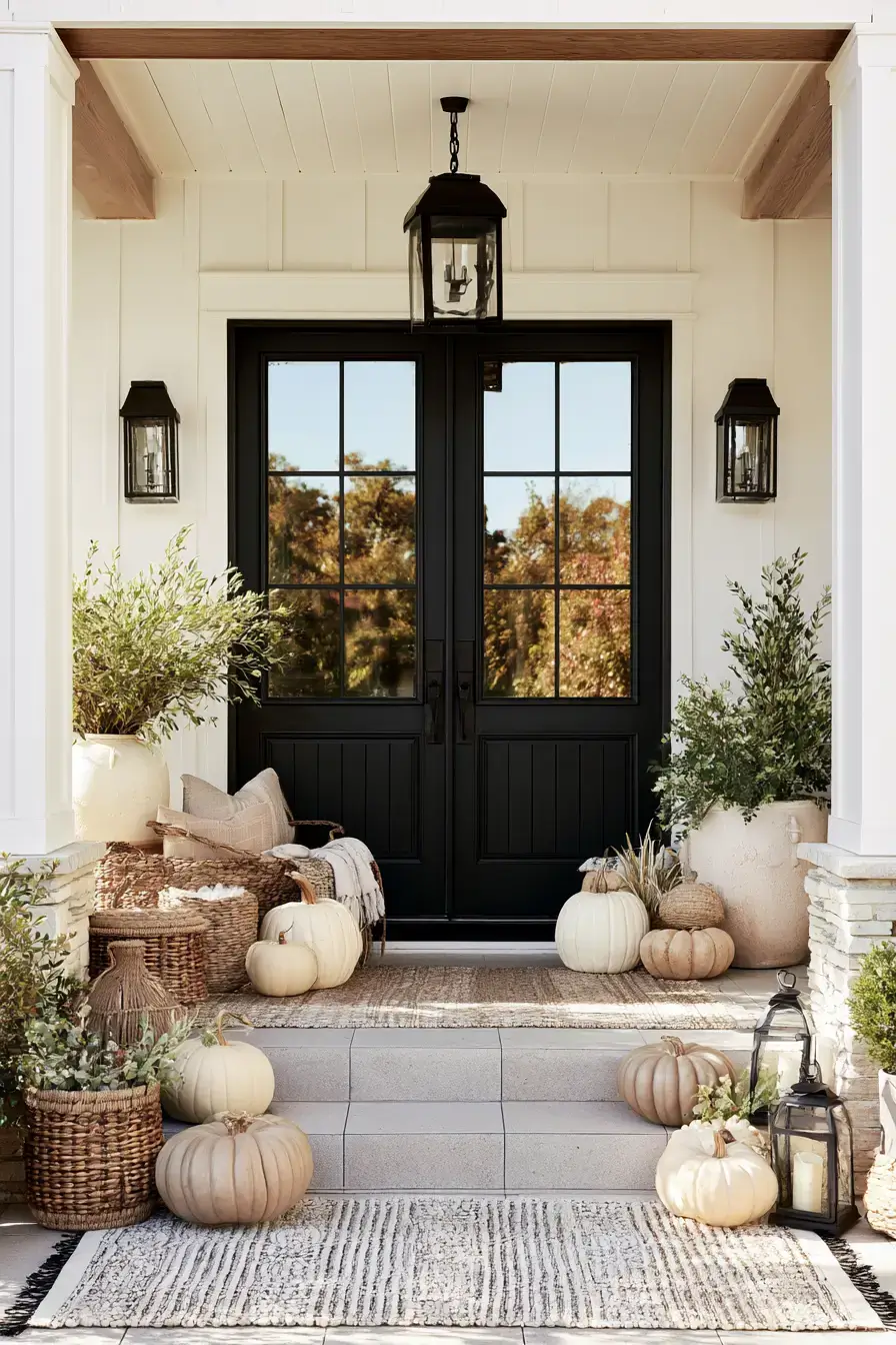 fall porch decor 26 Soft Neutral Entry