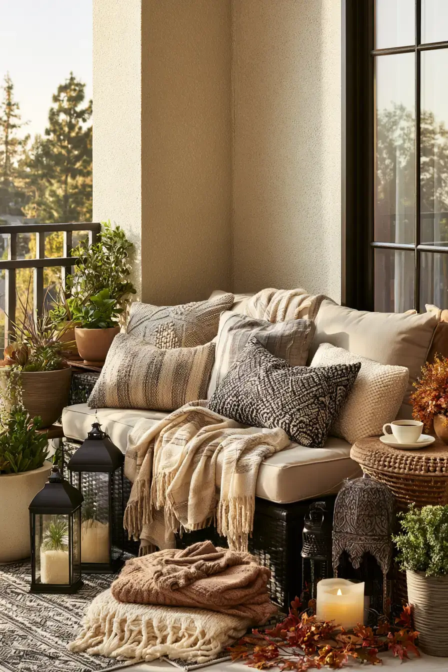 fall outdoor decor 26 Warm Balcony Styling