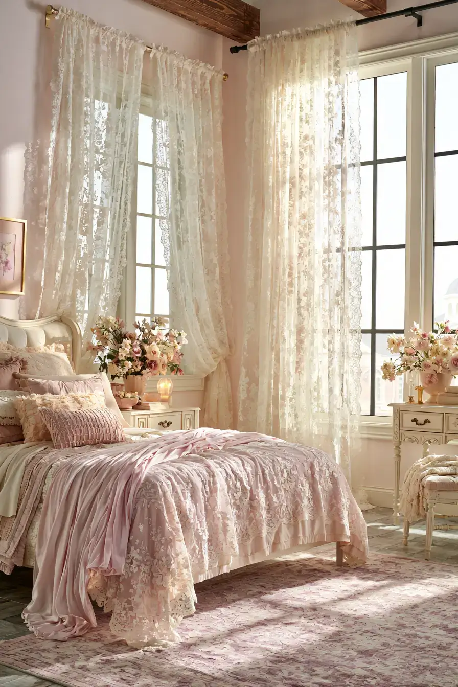Coquette Room Decor 27 Charming Lace Curtain Ideas