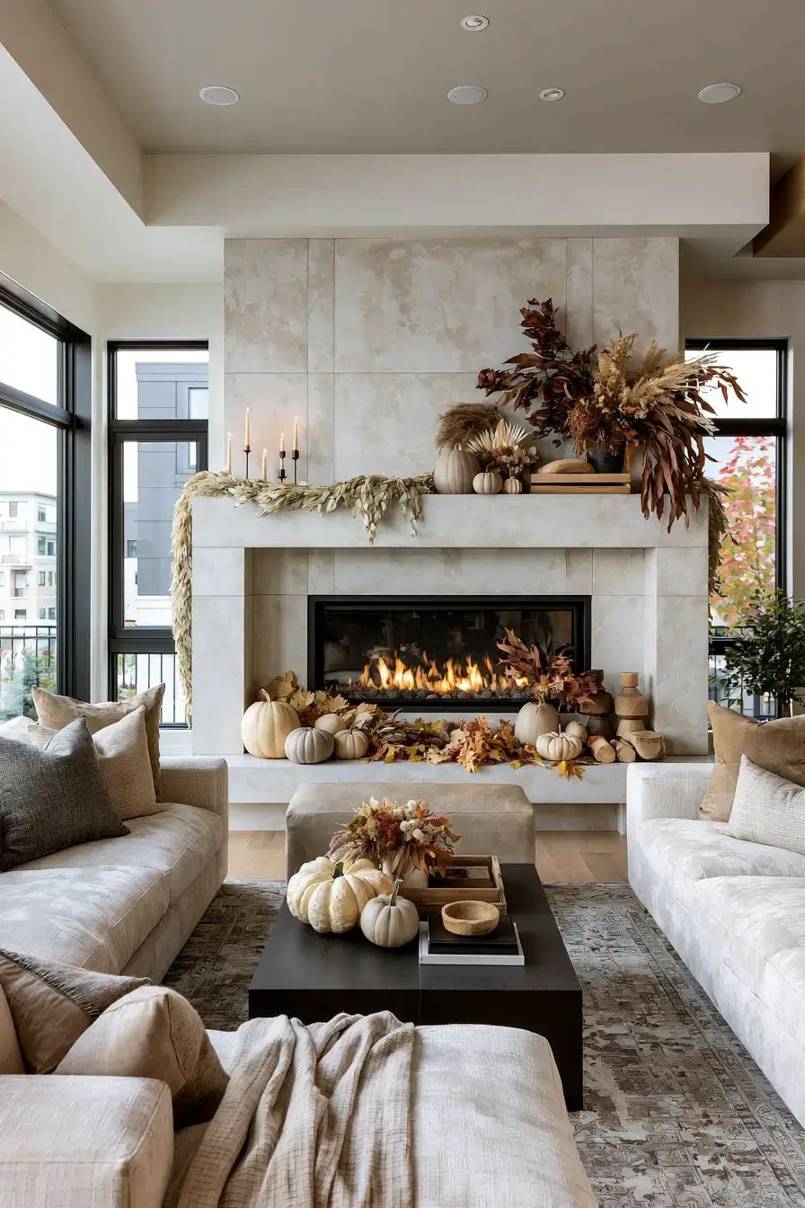 minimalist fall decor 27 Minimal Fall Fireplace Decor