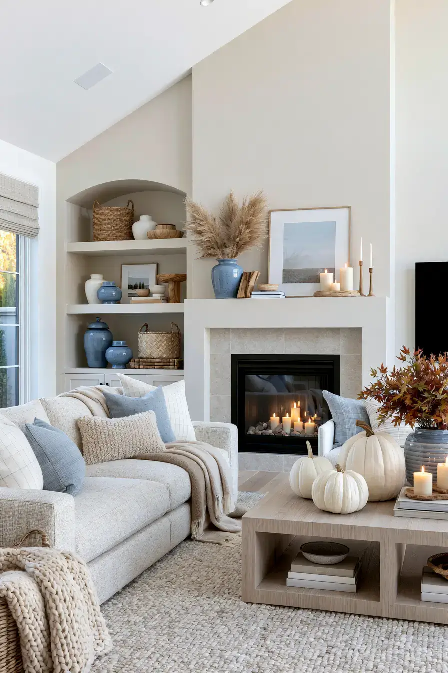 blue and white fall decor 27 Timeless White Autumn Charm