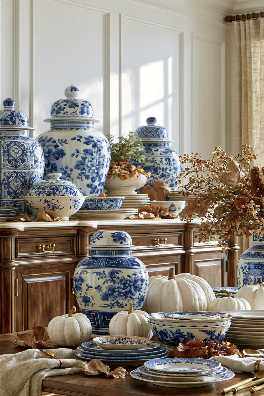 blue and white fall decor 3 Porcelain Autumn Layers