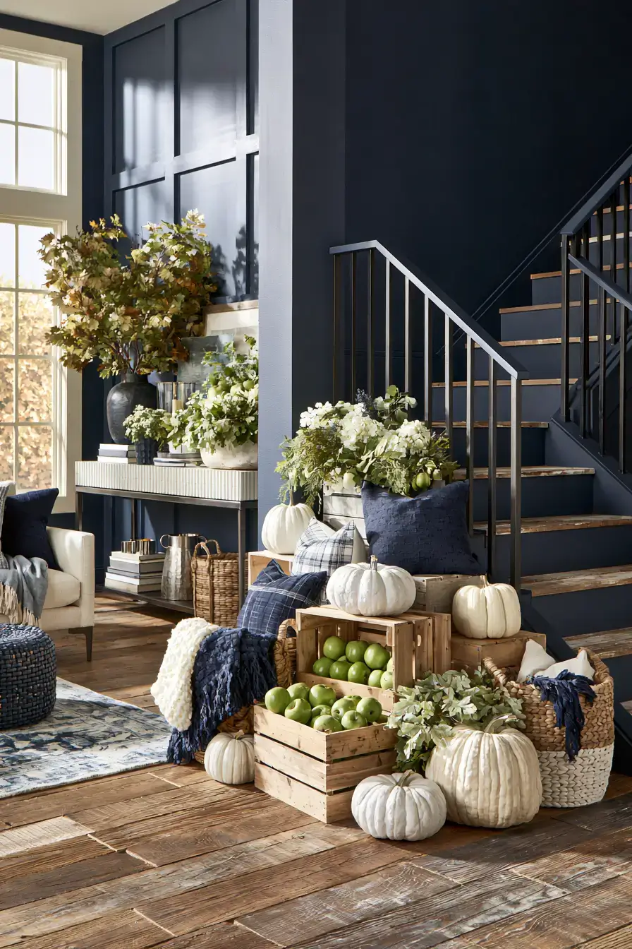 blue and white fall decor 4 Navy Orchard Styling