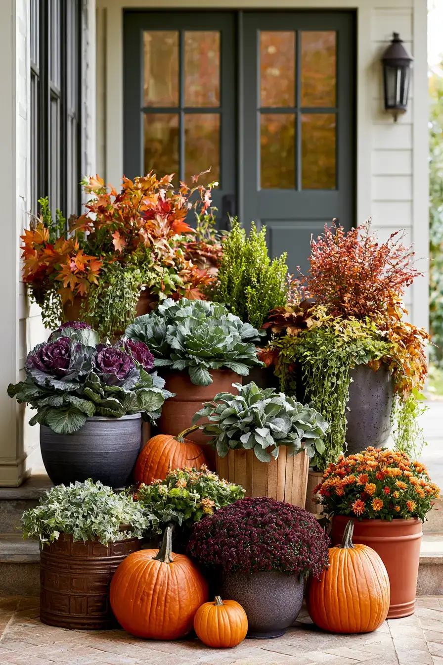 fall outdoor decor 4 Pumpkin Planter Display