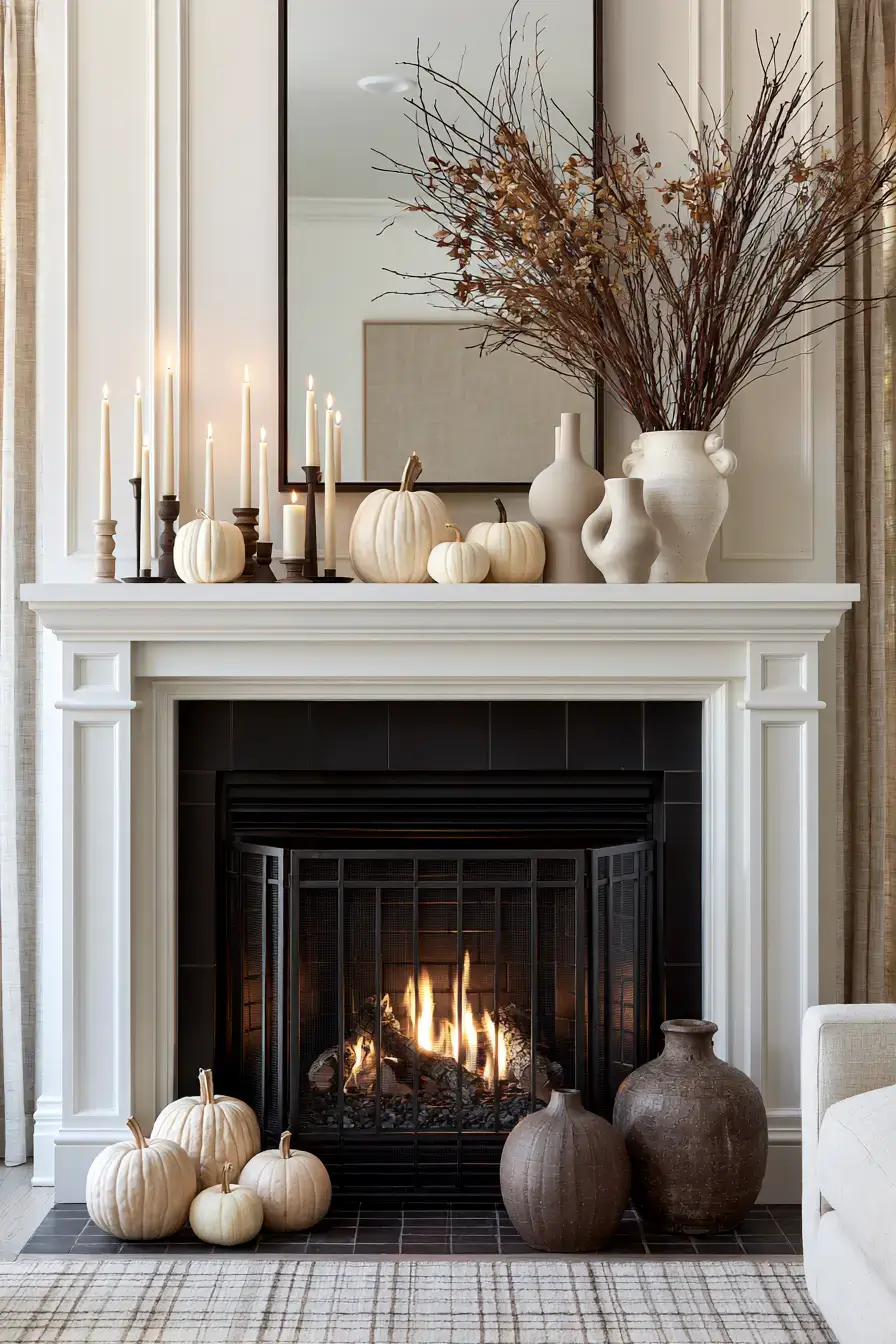 neutral fall decor 5 Minimalist Fall Mantel
