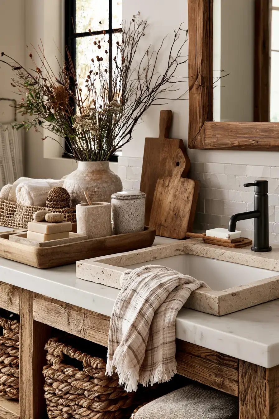 fall bathroom decor 6 Rustic Sink Styling