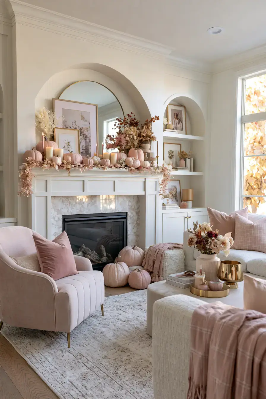 pink fall decor 6 Soft Pink Mantel
