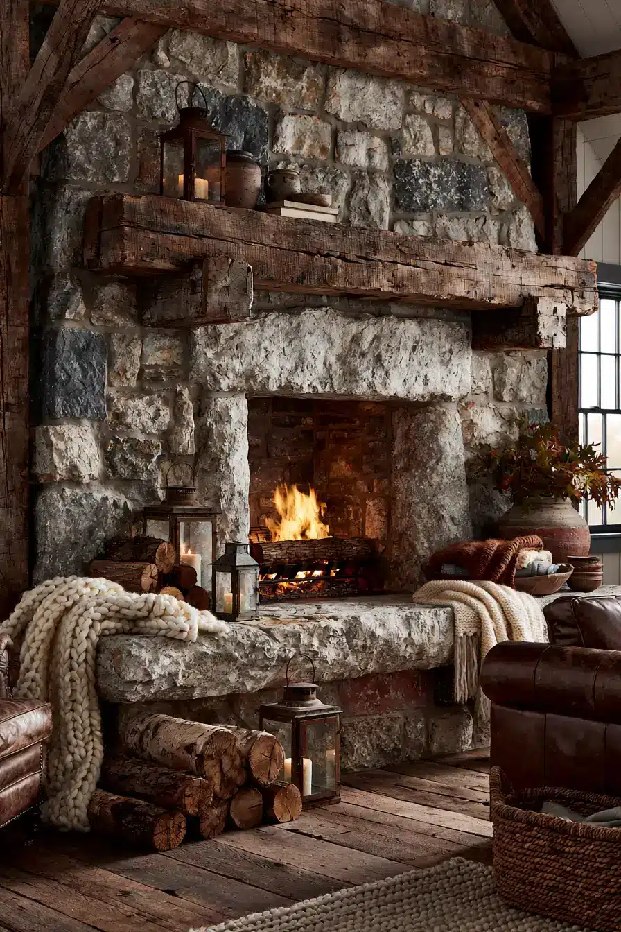 autumn fireplace decor 7 Cozy Cabin Fireplace
