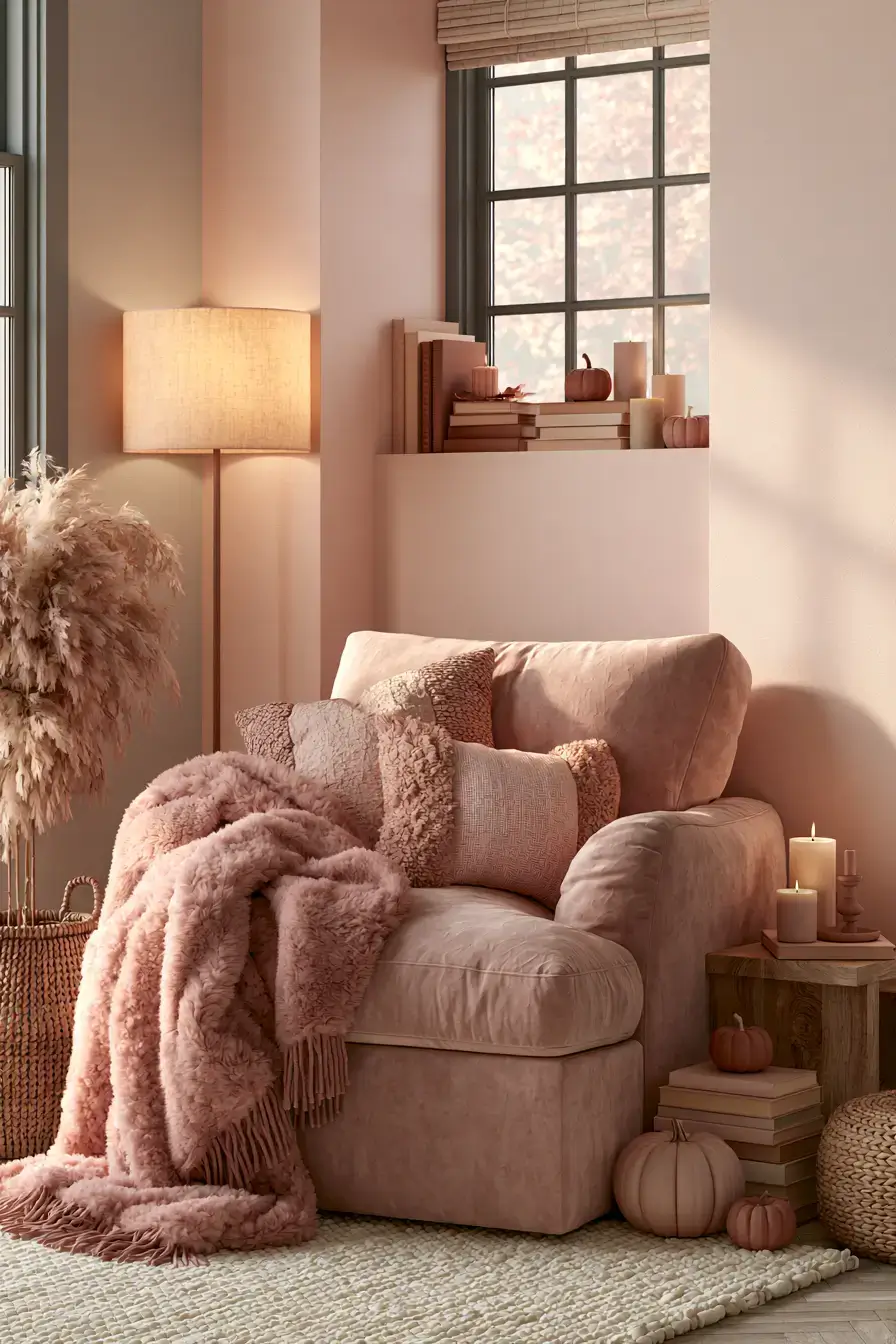 pink fall decor 7 Feminine Reading Nook